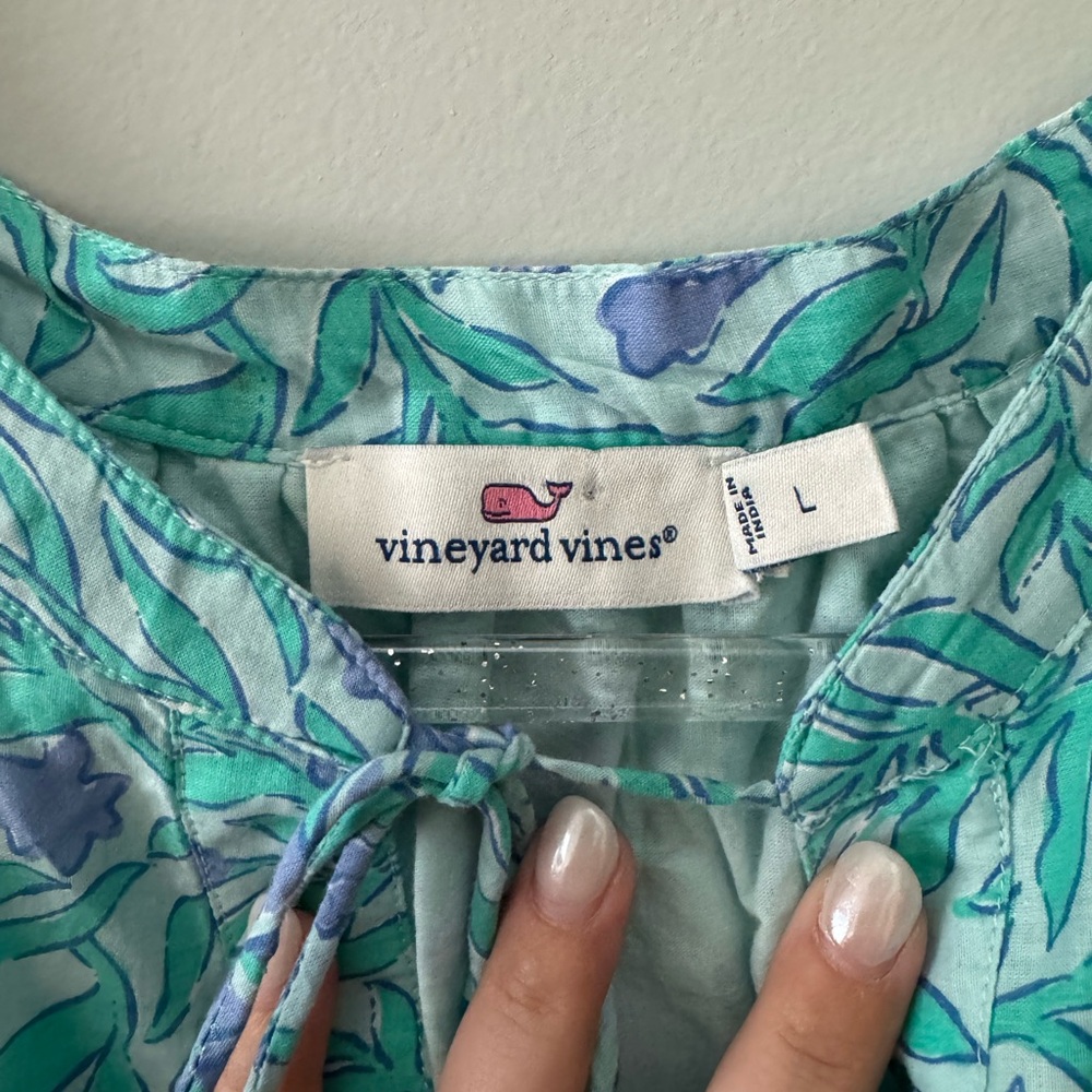 Vineyard Vines Aqua and Lavender Floral Tie-Neck Dress - Picture 2 of 3